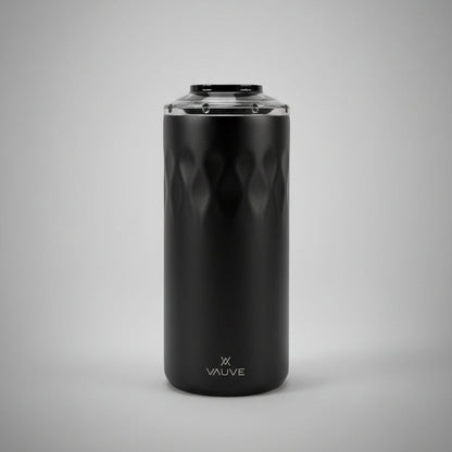 Black insulated Cooler with Vauve logo on a gray background